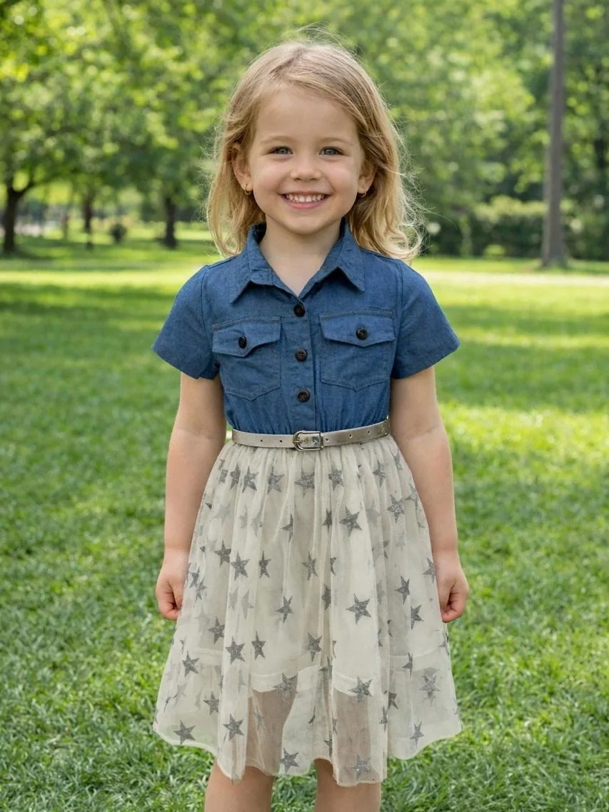 Abito jeans e tulle